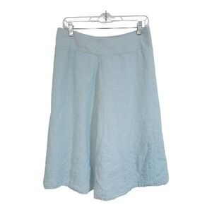 EILEEN‎ FISHER Pool Blue Handkerchief Linen French Knot Embroidered Hem Skirt S